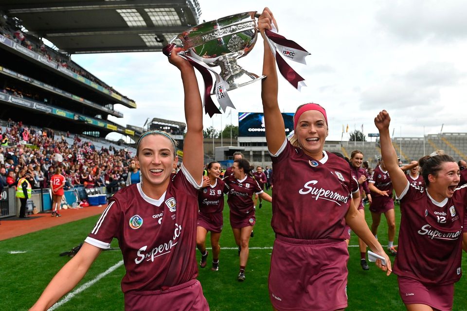 Galway players celebrate in Croke Park yesterday. Photo: Sportsfile