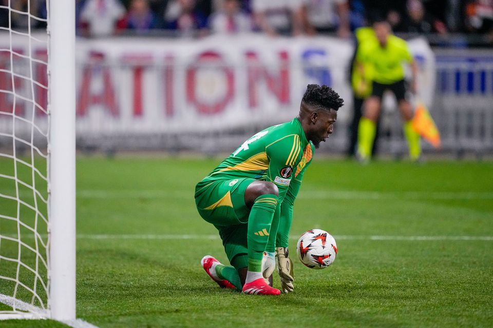 Andre Onana spilled a shot which led to a Lyon equaliser in the last minute of Thursday's draw. Picture: Sports Press Photo via Getty Images