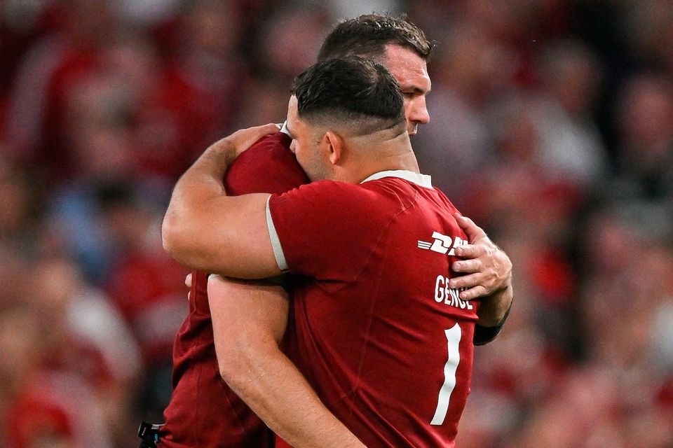 British & Irish Lions players Tadhg Beirne, left, and Ellis Genge after the Lions 1888 Cup defeat to Argentina at the Aviva Stadium in Dublin. Photo: Brendan Moran/Sportsfile