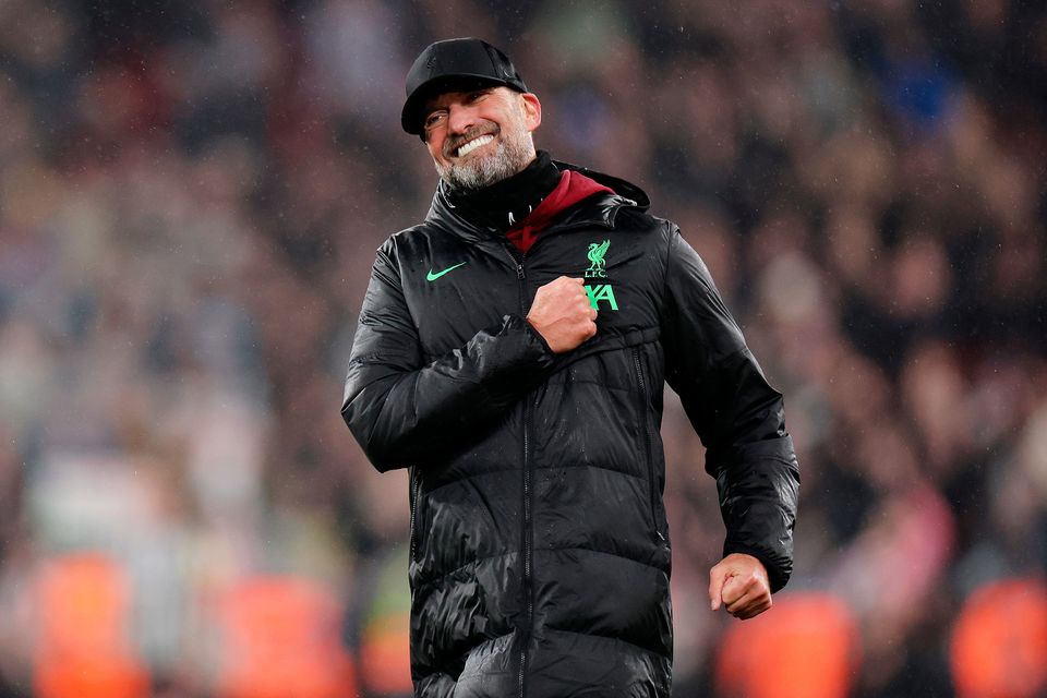 LIVERPOOL, ENGLAND - JANUARY 01: Juergen Klopp, Manager of Liverpool, celebrates following their sides victory after the Premier League match between Liverpool FC and Newcastle United at Anfield on January 01, 2024 in Liverpool, England. (Photo by Jan Kruger/Getty Images)