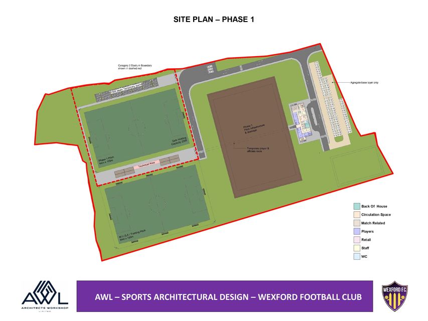 The plan for Phase 1 of Wexford FC's stadium development at Killeens in Wexford town.