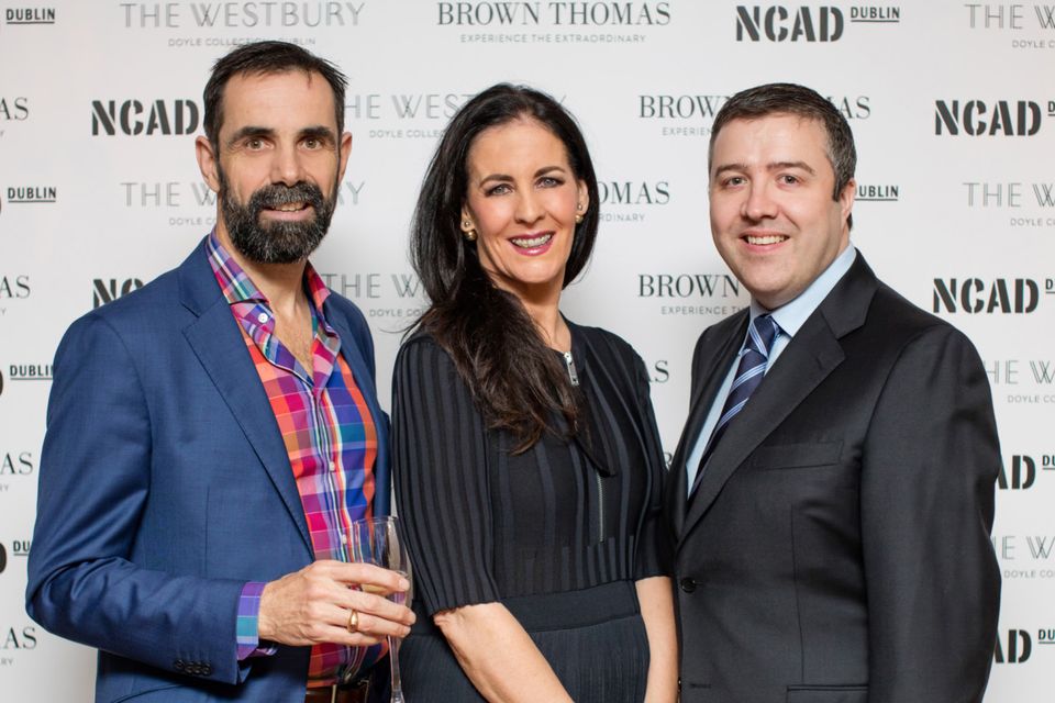 Bernard Hanratty, Shelly Corkery & Vincent O'Gorman at the annual NCAD Fashion Show sponsored by Brown Thomas which took place at the Westbury Hotel. Photo: Anthony Woods.