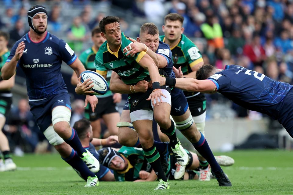 Northampton Saints' Alex Mitchell looks for the offload during last year's Champions Cup semi-final against Leinster. Photo: Getty