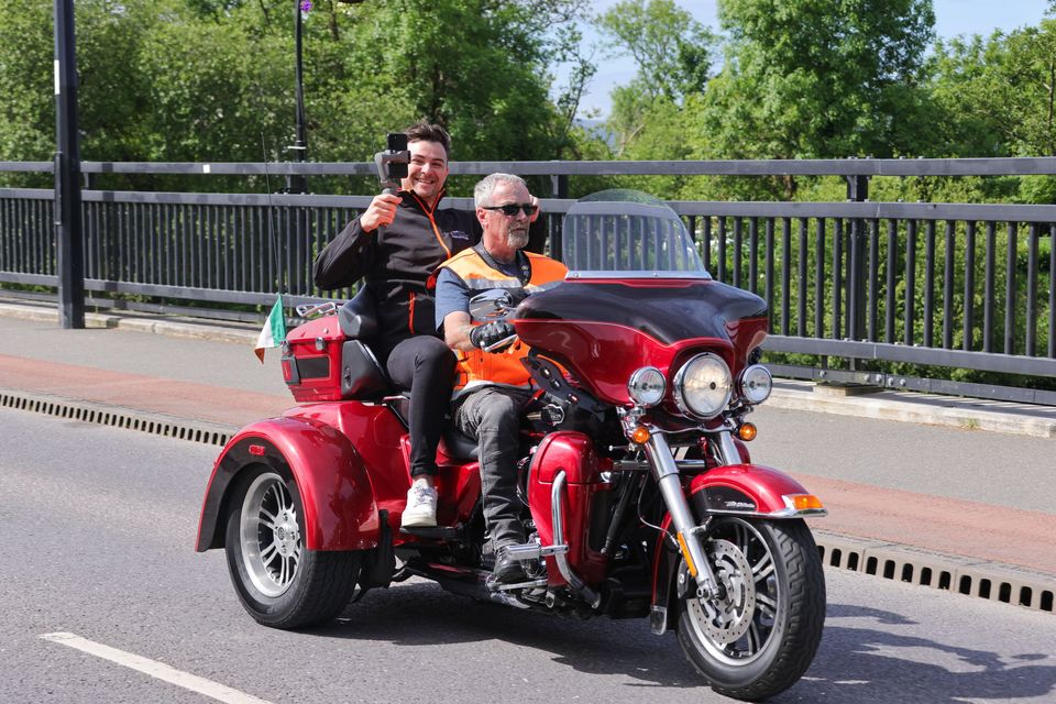 Artiste and INEC production team, Cathal O'Flaherty, taking part in  the annual Ireland BikeFest parade on Sunday which was lead by this years Grand Marshal and comedian John Bishop. Photo by Valerie O'Sullivan.