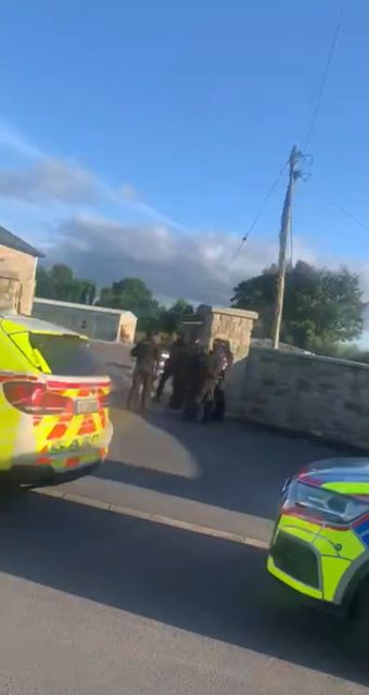 A number of armed gardaí outside a house on the outskirts of Longford town last night.