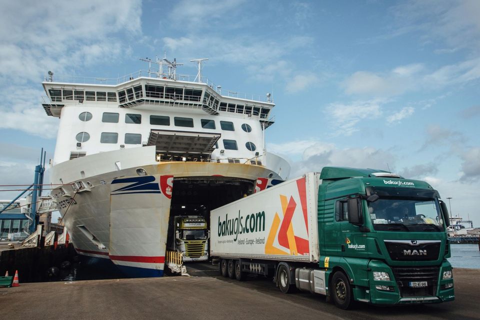 Haulage trucks arrive from Ireland at the Port of Cherbourg in France. Photo: Bloomberg