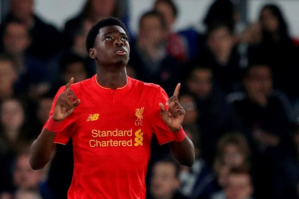 Liverpool's Oviemuno Ejaria comes on. Photo: Phil Noble/Reuters