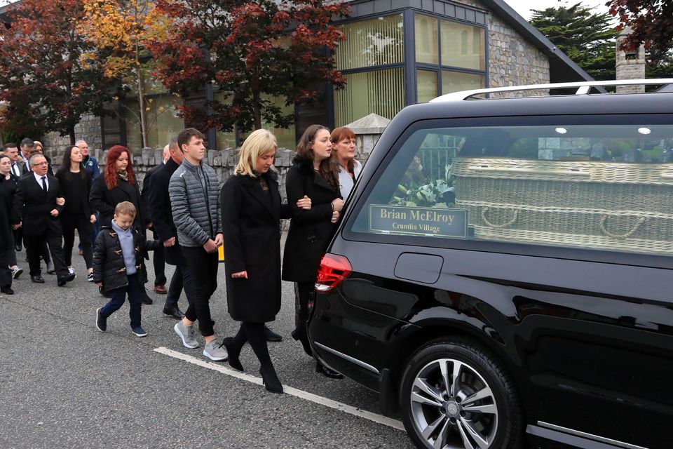 The cortege makes its way to the church followed by family and friends pictured at the funeral of Eamonn Campbell. Picture: Colin Keegan, Collins Dublin.