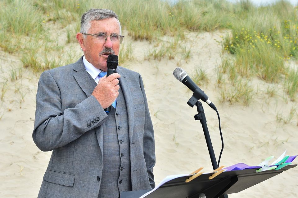 Leo Coy giving a brief history during The Wexford Normandy Cultural Association's Commemoration of D-Day at Ballinesker Beach on Saturday. Pic: Jim Campbell