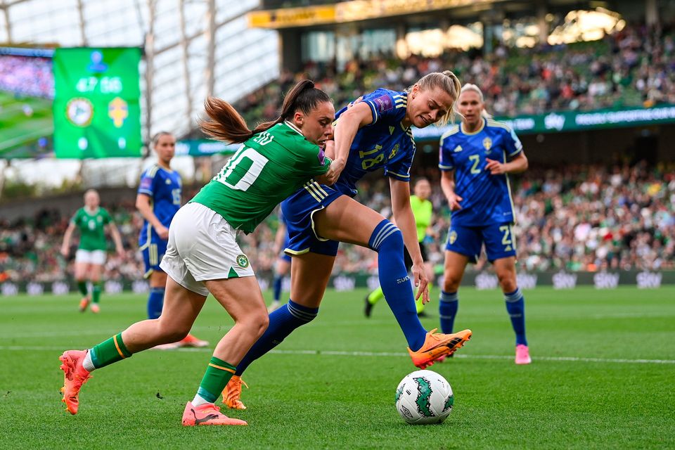 Fridolina Rolfö of Sweden in action against Jess Ziu of Republic of Ireland