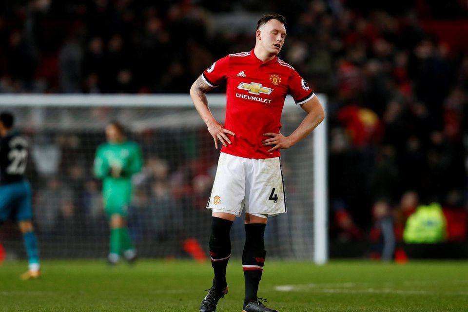 Manchester United's Phil Jones looks dejected after the match Action Images via Reuters/Jason Cairnduff