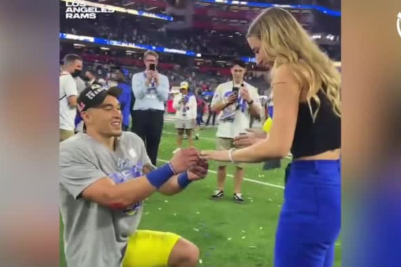 Rams' Taylor Rapp proposes to his girlfriend on the field after winning  2022 Super Bowl vs. Bengals 