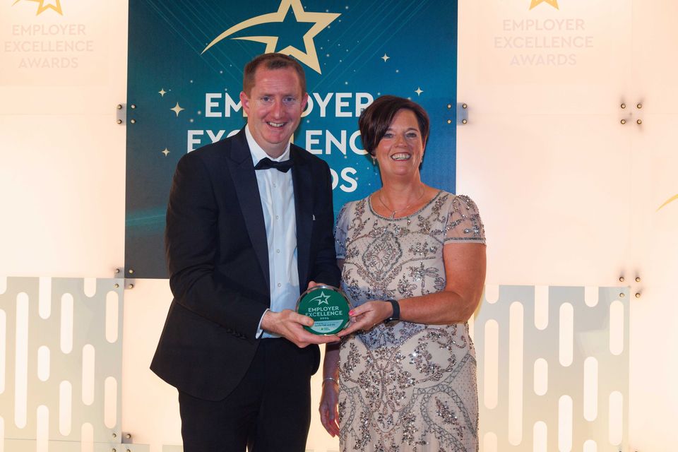 The Goldie Fish & Ale Restaurant, Cork City won the Best Employer – Ireland’s Ancient East Award at Fáilte Ireland’s Employer Excellence Award.  Pictured at the ceremony were from left Jerry O Sullivan, Goldie Fish and Ale Restaurant, Cork and Jenny De Saulles, Director Sector Development, Fáilte Ireland. Pic: Dylan Vaughan