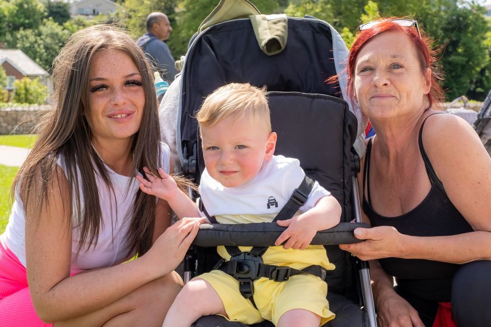 Alannah and Hudson O'Brien with Patricia Feely at the Bealtaine Celebration in the People's Park, Bray. 