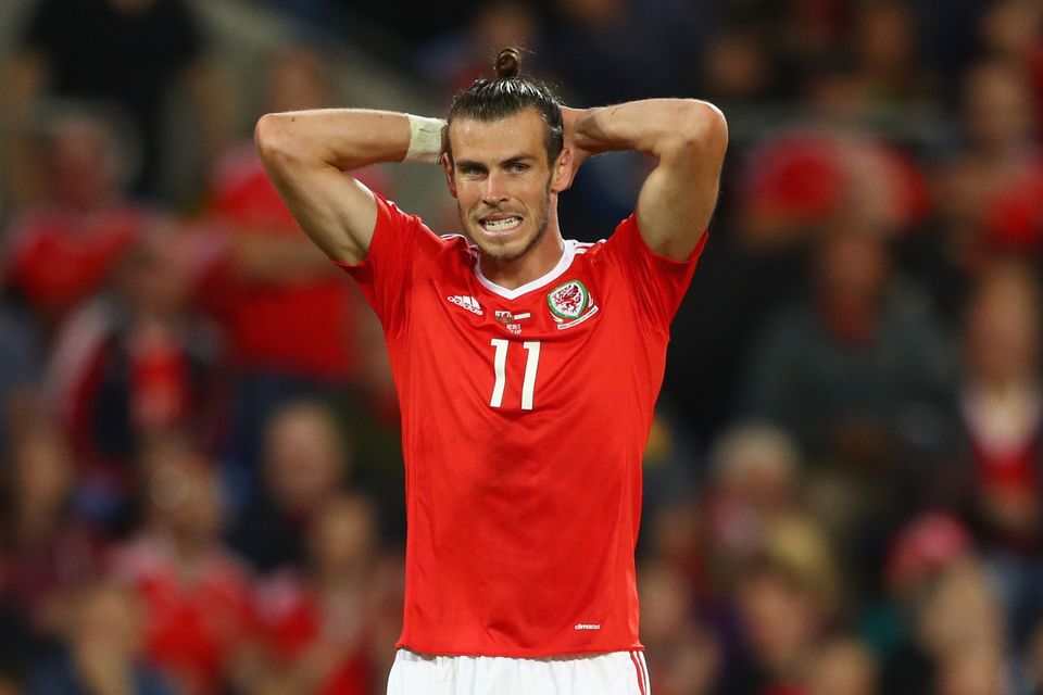 Gareth Bale of Wales reacts during the FIFA 2018 World Cup Qualifier between Wales and Austria at Cardiff City Stadium on September 2, 2017 in Cardiff, Wales.  (Photo by Michael Steele/Getty Images)