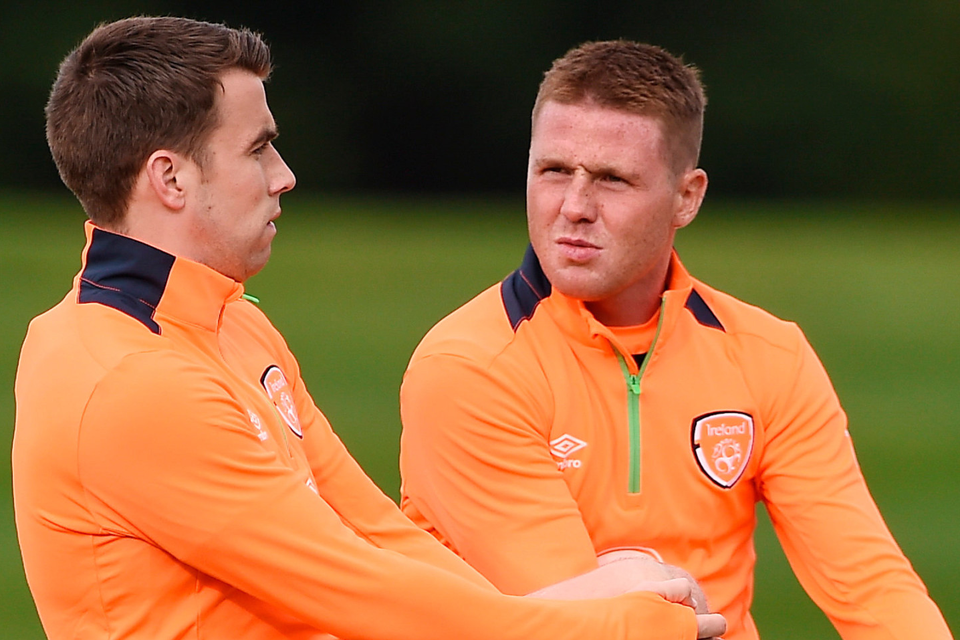 Everton team-mates Seamus Coleman and James McCarthy in Ireland training yesterday.