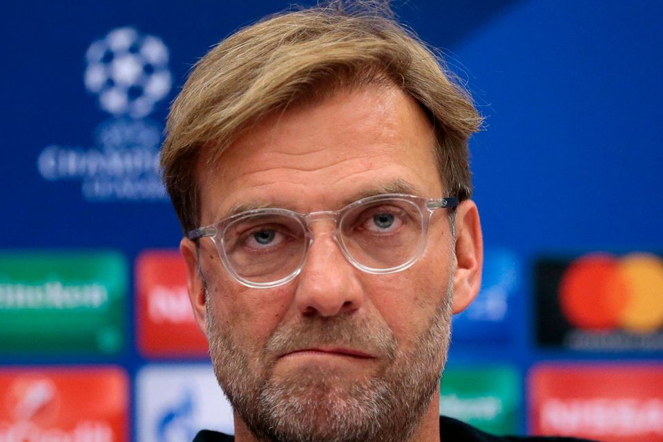 Liverpool's manager Jurgen Klopp answers questions during a news conference ahead of the Champions League soccer match between Spartak Moscow and Liverpool in Moscow, Russia, on Monday, Sept. 25, 2017. (AP Photo/Ivan Sekretarev)