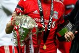 thumbnail: File photo dated 26-02-2012 of Liverpool's captain Steven Gerrard with the Carling Cup trophy. 
Nick Potts/PA Wire.