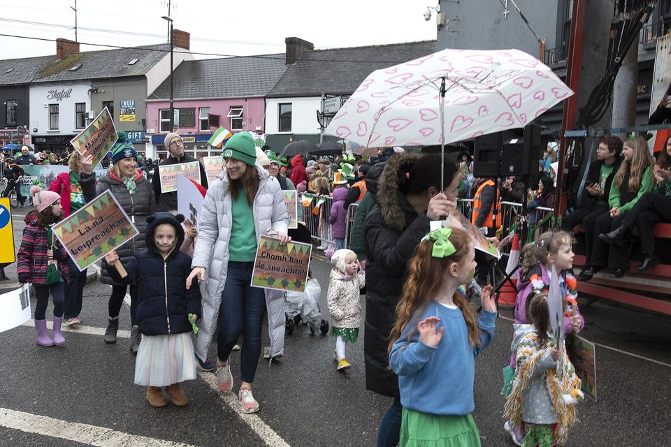 Gael Scoil Moshiológ Guaire in the St Patrick's Day parade in Gorey. Pic: JIm Campbell