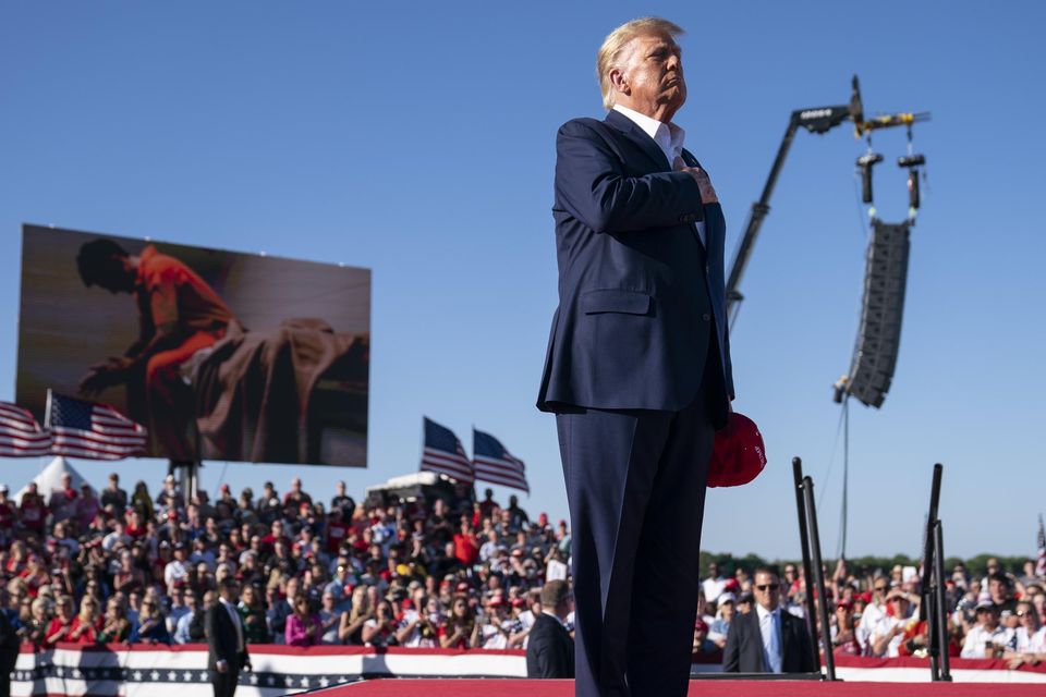 Former president Donald Trump during a campaign rally (Evan Vucci/AP)