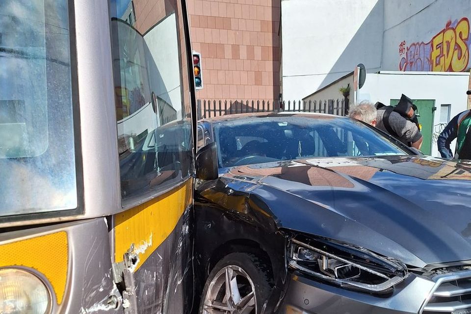 The aftermath of a collision between a Luas tram and a car on Arran Street East and Chancery Street. Photo: Cllr Ray McAdam/X