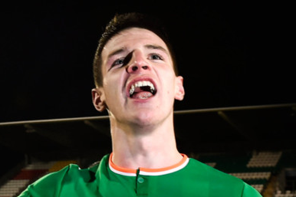 Jubilant: Declan Rice celebrates Tuesday night’s U21 European Championship win over Azerbaijan