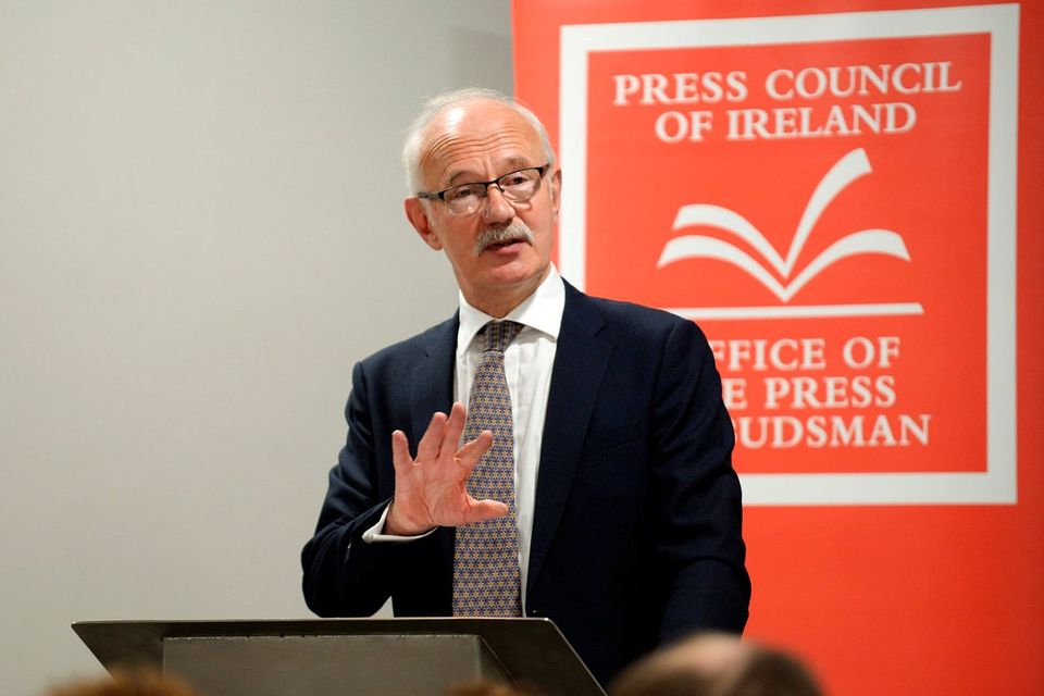 Press Ombudsman Peter Feeney speaking at the launch of the report yesterday. Photo: Caroline Quinn