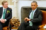 thumbnail: U.S. President Barack Obama (R) checks his watch as he and Ireland's Prime Minister Enda Kenny prepare to depart for a luncheon at the U.S. Capitol after their meeting in the Oval Office as part of a St. Patrick's Day visit at the White House in Washington March 17, 2015. REUTERS/Jonathan Ernst