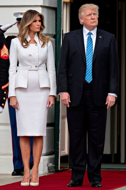 U.S. President Donald Trump and first lady Melania Trump wait to greet Israeli Prime Minister Benjamin Netanyahu and his wife Sara Netanyahu at the South Portico of the White House on February 15, 2017 in Washington, D.C.