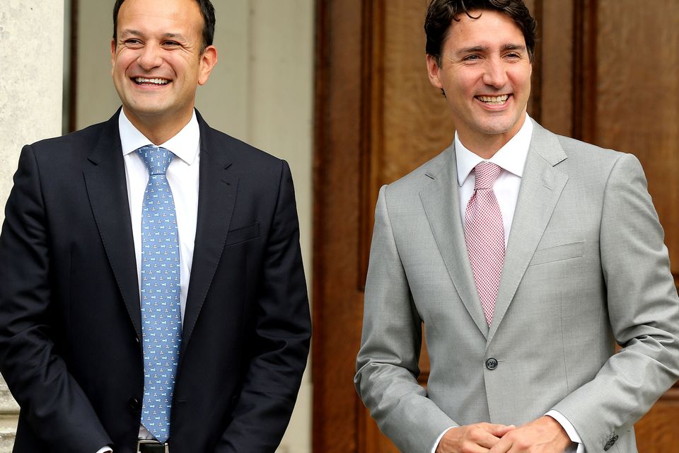 Taoiseach Leo Varadkar welcomes his first official foreign visitor, Canadian Prime Minister Justin Trudeau to Farmleigh.  Picture; Gerry Mooney