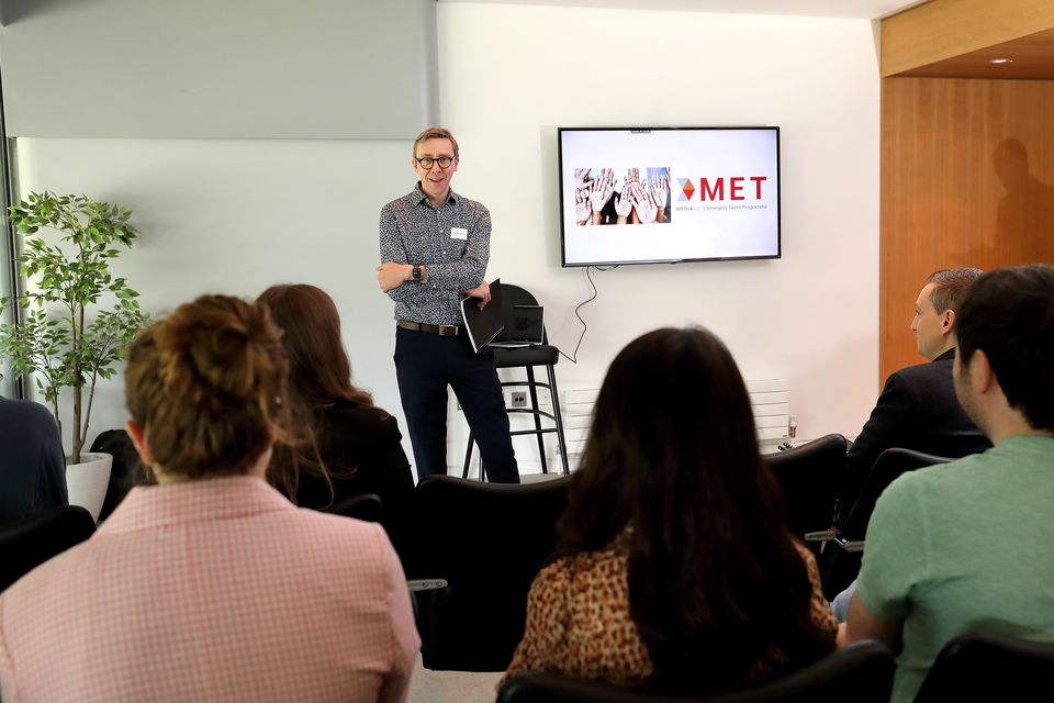 Ed McCann, Director of Publishing Operations, speaking to MET programme candidates at the Aviva Stadium in Dublin. Pic: Frank McGrath