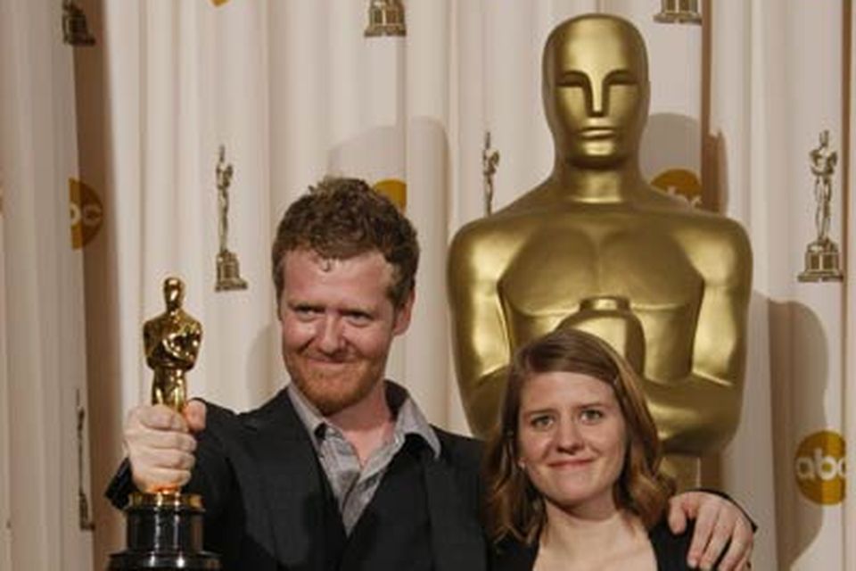 Winner for Best Original Song Glen Hansard and Marketa Irglova ('Falling Slowly' from 'Once') pose with the trophy during the  Academy Awards  2008.