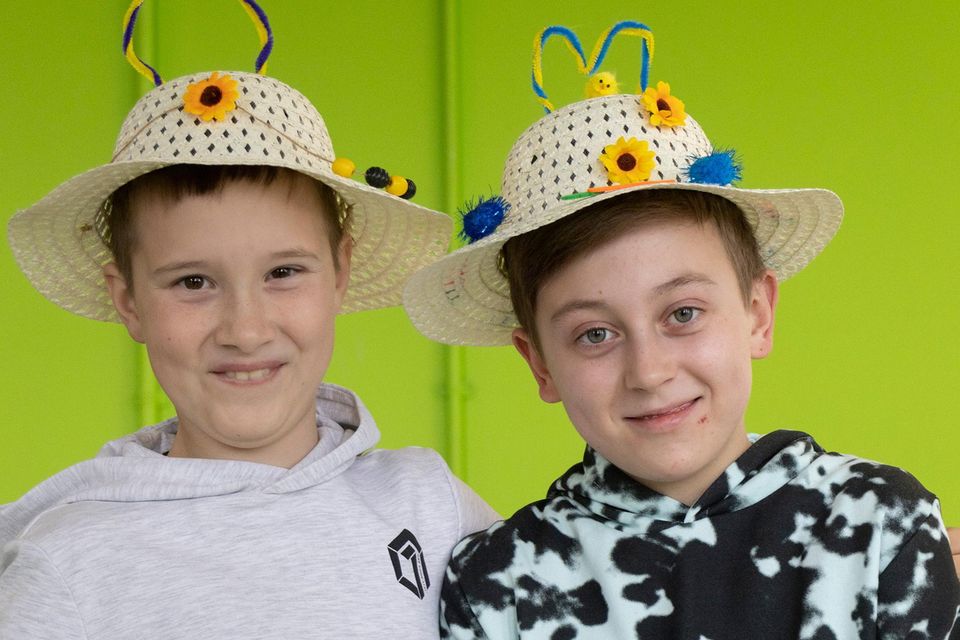 Easter bonnet time with Tim and Vlad.