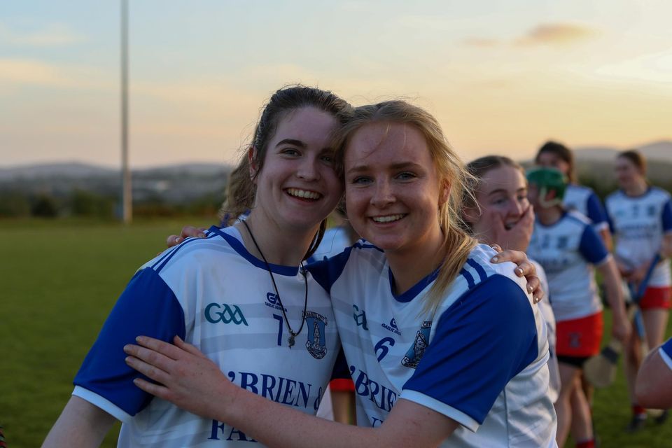 Niamh Whelan and Aoife Campbell celebrating in Ballinakill.