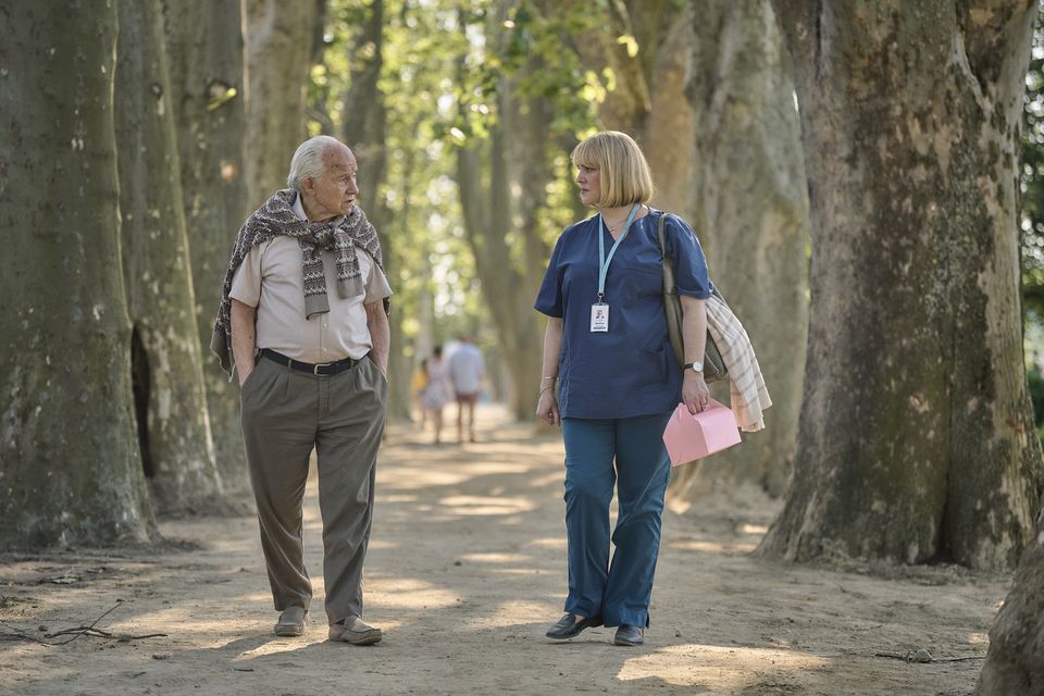 Harvey Keitel as Lali Sokolov and Melanie Lynskey as Heather Morris. Photo: Martin Mlaka / Sky UK    