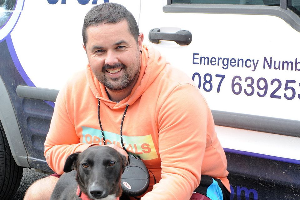 Pictured at the start of the annual NWSPCA Charity Dog Walk outside Maxi Zoo on Sunday were Damien Nash and Jet. Pic: Jim Campbell