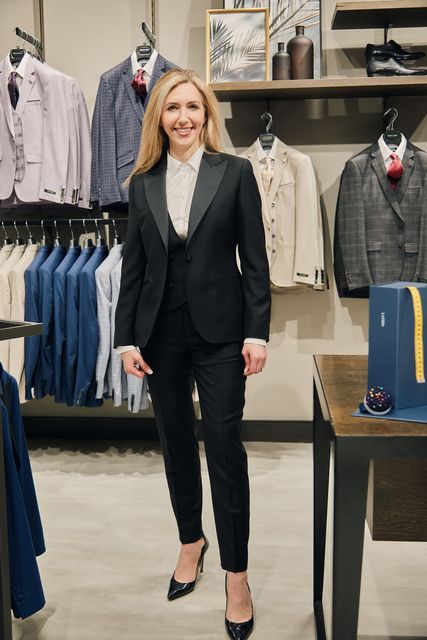 Laura Dowling, aka the Fabulous Pharmacist, in her black suit made by Best Mens Wear specialist Tara Grehan