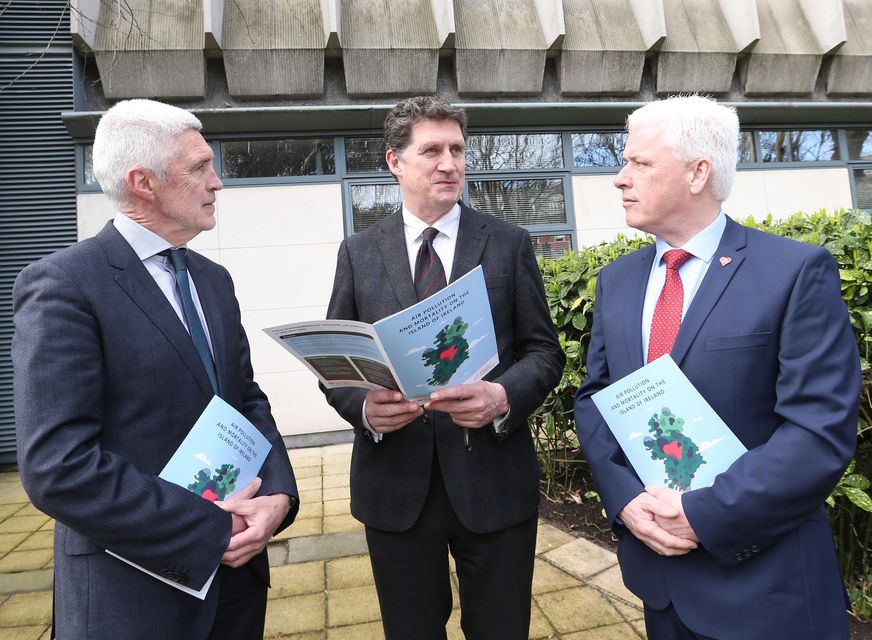 Tim Collins, Eamon Ryan and Fearghal McKinney at the launch of the air quality report