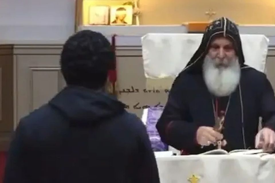 A screengrab showing the bishop inside Christ The Good Shepherd Church in Sydney moments before the stabbing (Photo: Video grab/X)