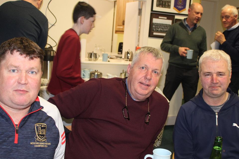 The Ferns-St. Aidan’s trio of Eddie Cullen, John Sinnott and Pat O’Toole relaxing at the interval.