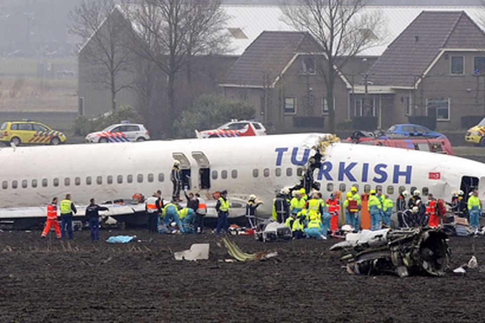 The Boeing 737 split into three parts as it crash landed in a field near runway 1 of Schiphol Airport. Photo: Paul Vreeker, Getty Images