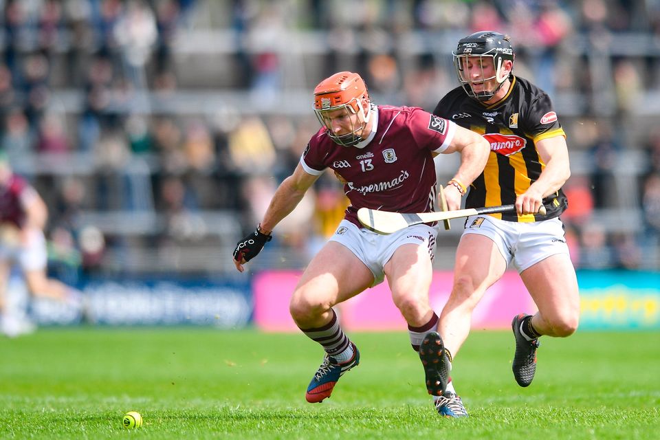 Conor Whelan of Galway beats Kilkenny's Mikey Butler to the sliotar