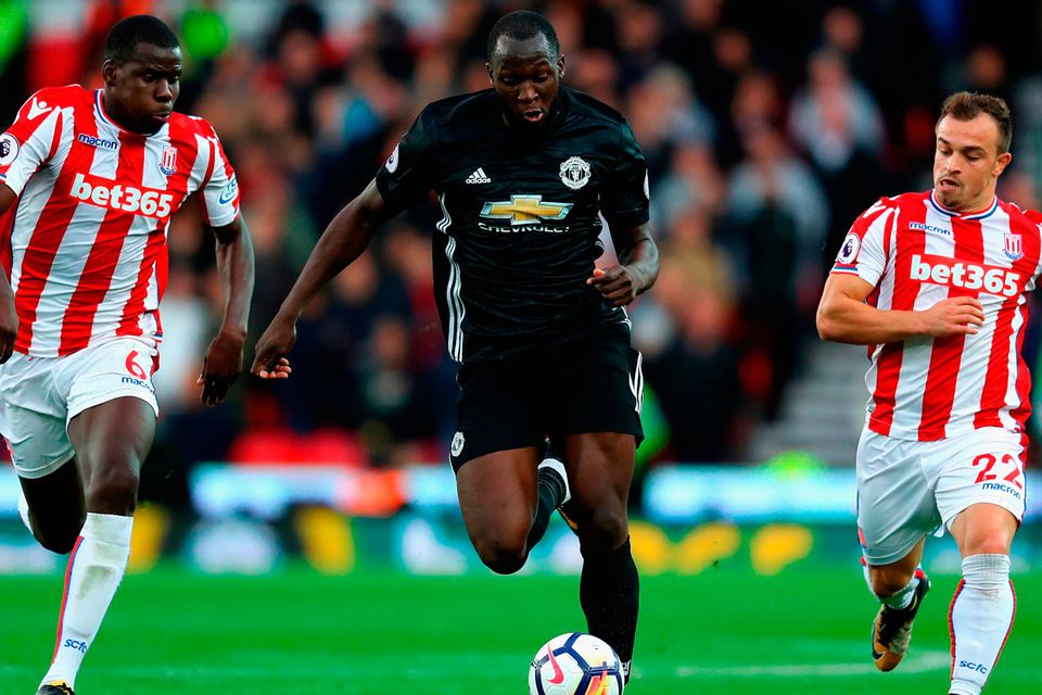 Stoke City’s chases Romelu Lukaku during last night’s Premier League at Bet365 Stadium. Photo: Getty Images