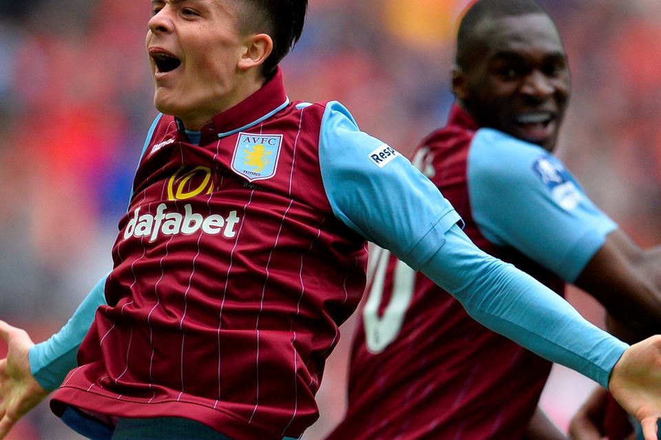 Jack Grealish celebrates after playing his part in Aston Villa's winning goal