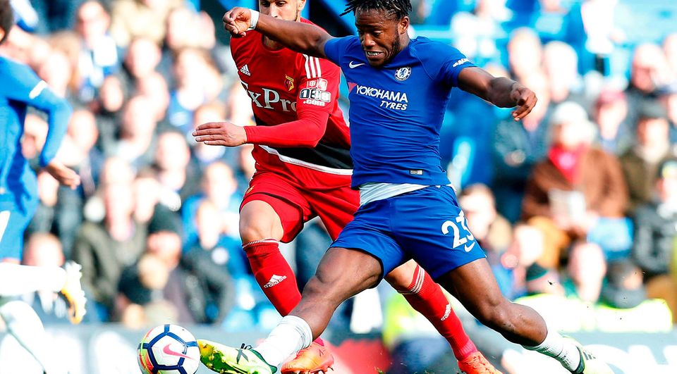 Chelsea's Belgian striker Michy Batshuayi (R) controls the ball   Photo: Getty