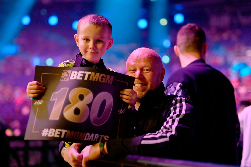 Supporters Max McEvoy, age 5, and his father Dwayne McEvoy from Tullamore