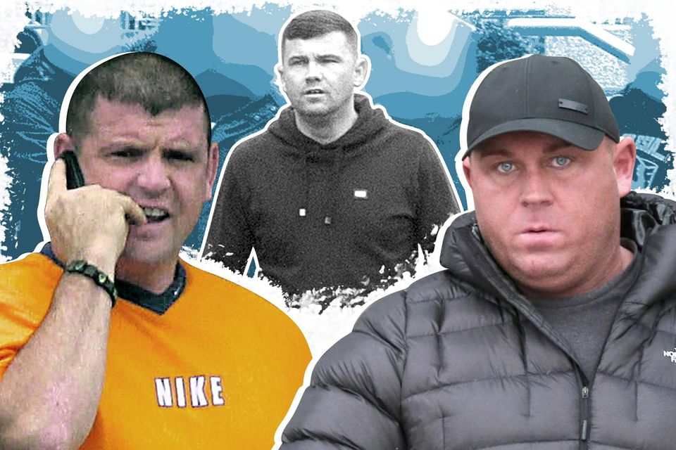 Paul Rice (left), Liam Roe (right), and Kinahan cartel gangster Liam Byrne (centre, in background)