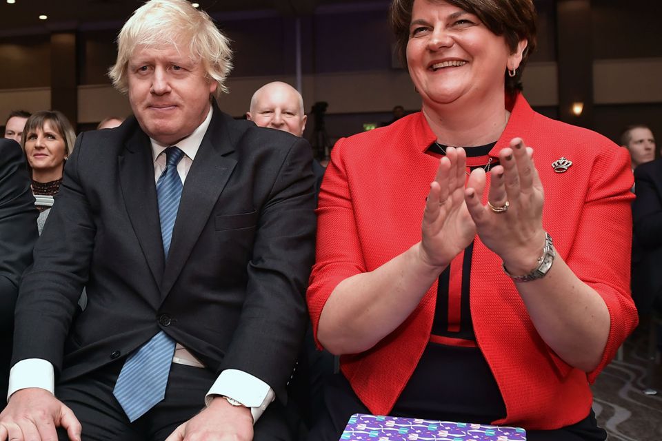 Boris Johnson with Arlene Foster at the DUP conference in 2018