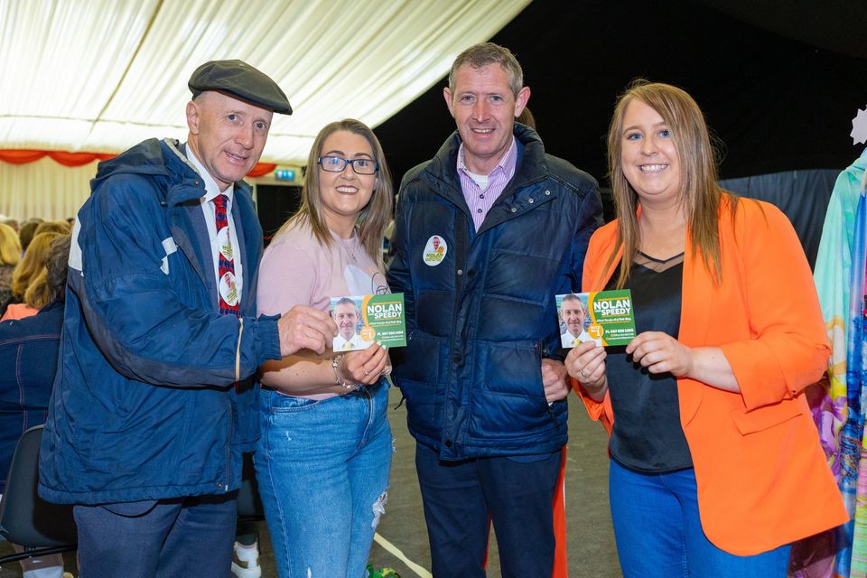 Michael Healy-Rae, Kadie Hartnett, Speedy Nolan and Yvonne Carmody pictured at the fashion show in Duagh on Sunday which was in aid of the Palliative Care Unit in Tralee. Photo by John Kelliher.