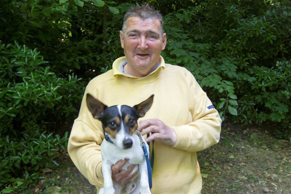 Pat Flynn and his dog Noodles pictured at St. Stephen's Green today